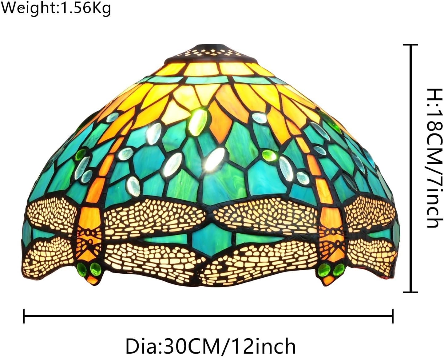 Tiffany Style Lamp Shade 12 Inch Stained Glass Lampshade Replacement Green Yellow Dragonfly Ceiling Light Shade for Table Lamps Pendant Light Floor Lamp Handcrafted Vintage Home Deco