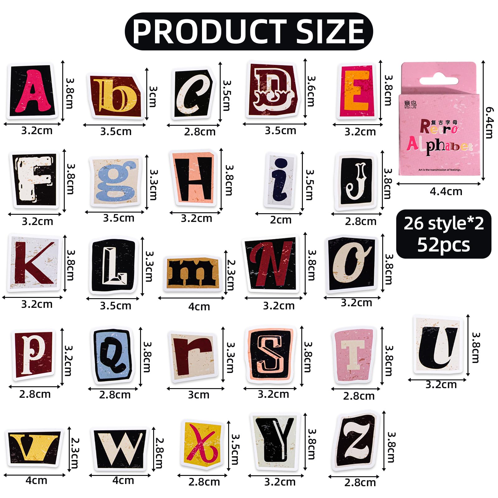 52 Pièces Washi Papier Autocollants Ensemble Vintage Anglais Lettre Journal Autocollants Décoratifs Bricolage Adhésif Autocollants Pour Scrapbooking Journal