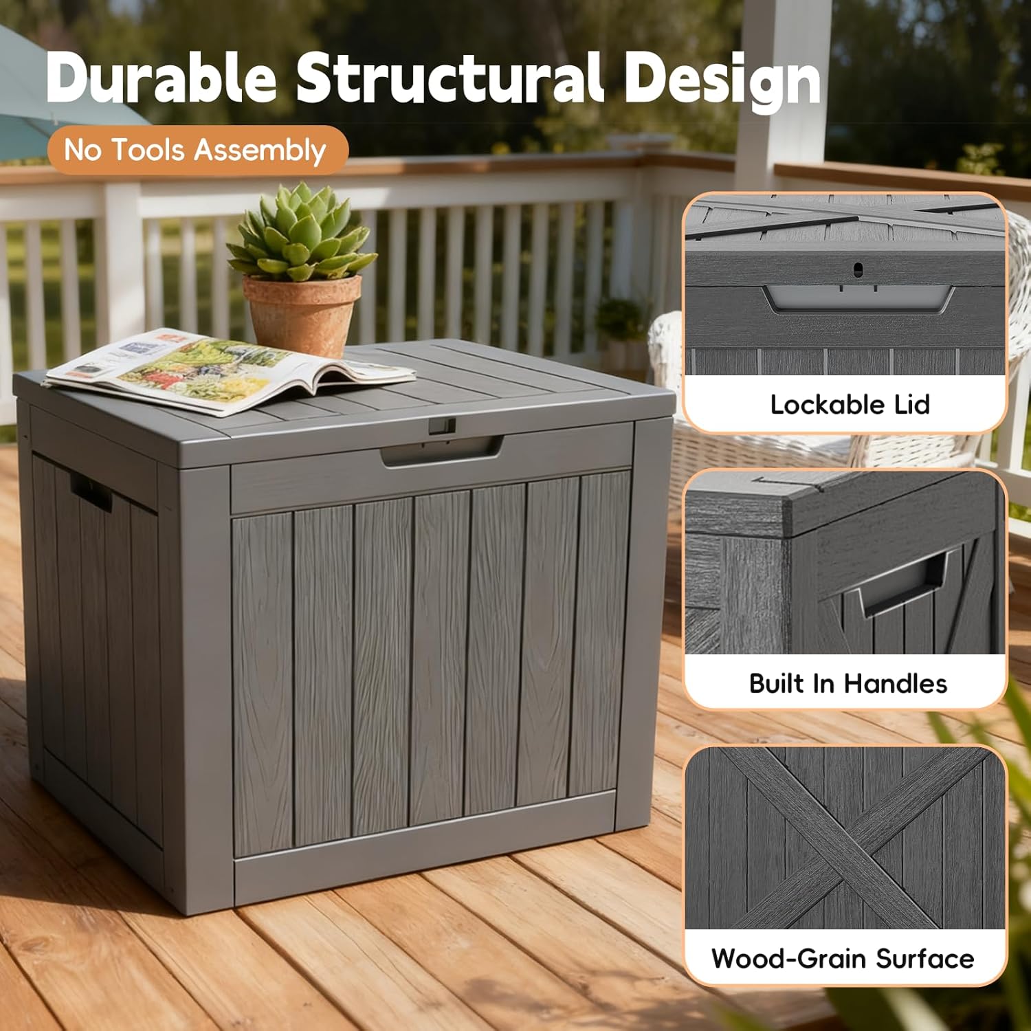Outdoor Storage Bins, 22 Gallon Small Deck Box, Waterproof Storage bins, Lockable Patio Storage box for Package Delivery, Porch, Garden Tools, Anti-Theft Weatherproof & UV-Resistant Parcel Drop Box