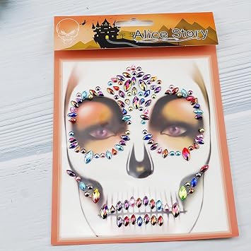 Halloween Skeleton Face Gems Jewels Rhinestone Temporary Tattoos Face Jewels Day of the Dead Face Stickers Gems Blue Glitter Jewels for Crystals Face Stickers Eyes Face Body 1 Pack
