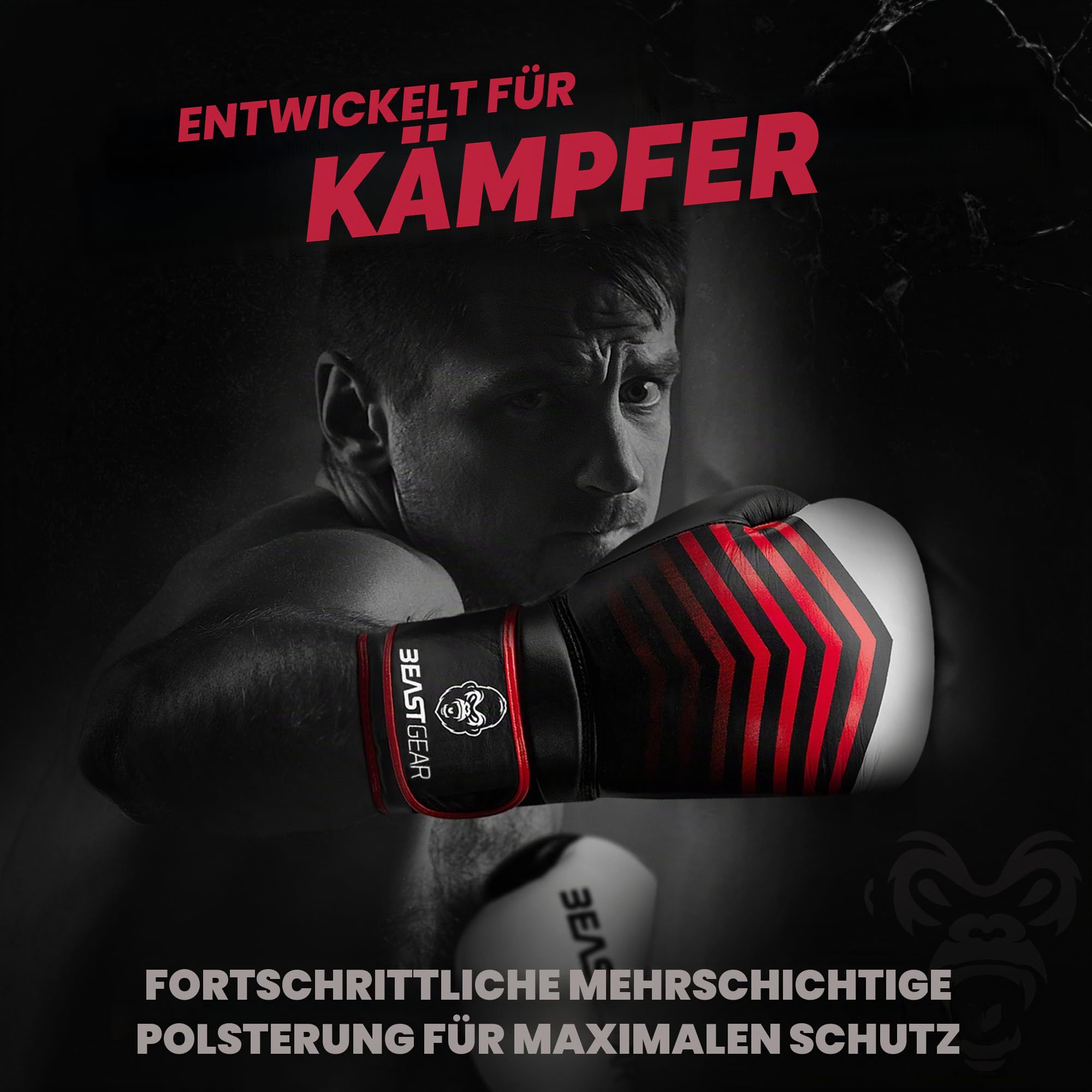 Beast Gear - Boxhandschuhe Simian - Echtes Rindsleder Trainingshandschuhe - Für Boxsack, Pratzen, Sparring