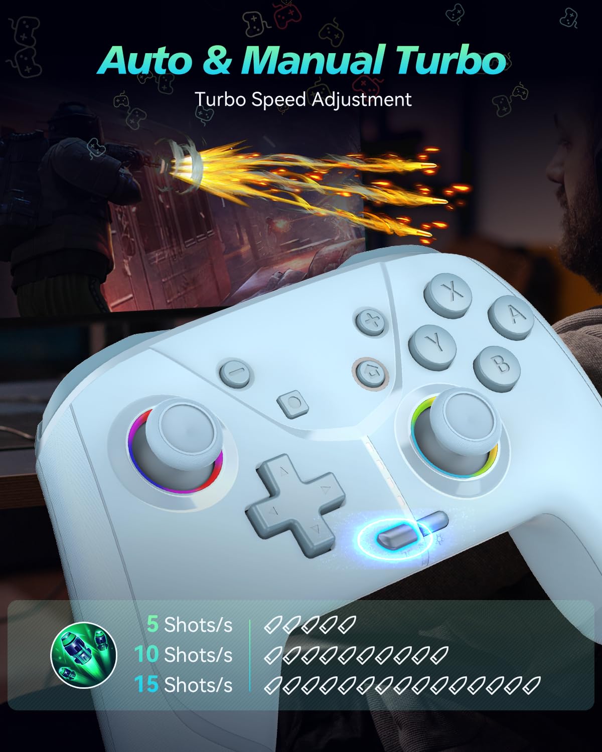 GMBACK Wireless Switch 2 Pro Controller, Macro Controller for Nintendo Switch 2/Switch 1/Lite/OLED with Loop Macro, Home Wake Up, HD Rumble, Motion Control, Turbo, 800mAh, Light Blue