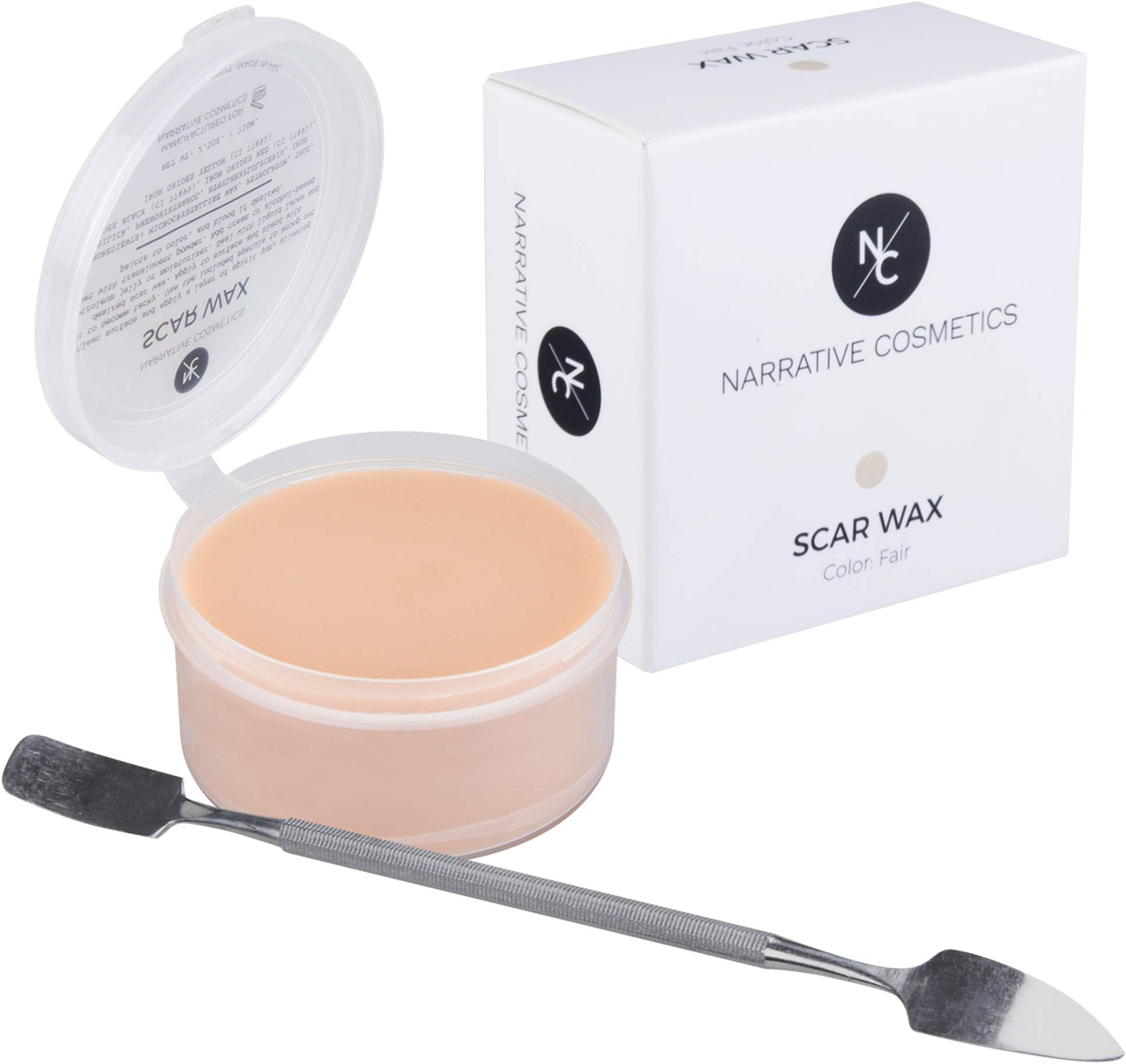 Narrative Cosmetics Modelling Scar Wax with Double Ended Spatula for Special Effects, Theatrical Makeup and Halloween - 70ml Jar, Fair Colour
