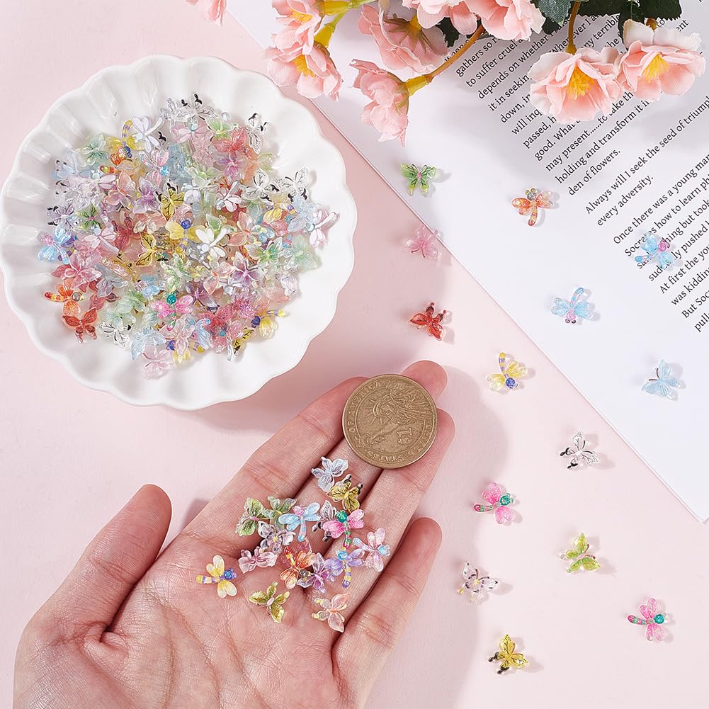 GORGECRAFT 1 Box 160Pcs Mini Resin Butterflies Dragonflies 3D Miniatures Tiny Butterfly Cabochons Dragonfly Figurines Nail Charms Fairy Garden Dollhouse Micro Landscaping Potted Decor for Art Crafts - Image 3