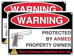 2 Pack 8 x 12 Inch Protected by Armed Property Owner Warning Sign - Gun Themed Aluminum Metal Sign for Door/Wall - Rust-Free Durable Home Security Decor(012) (2)