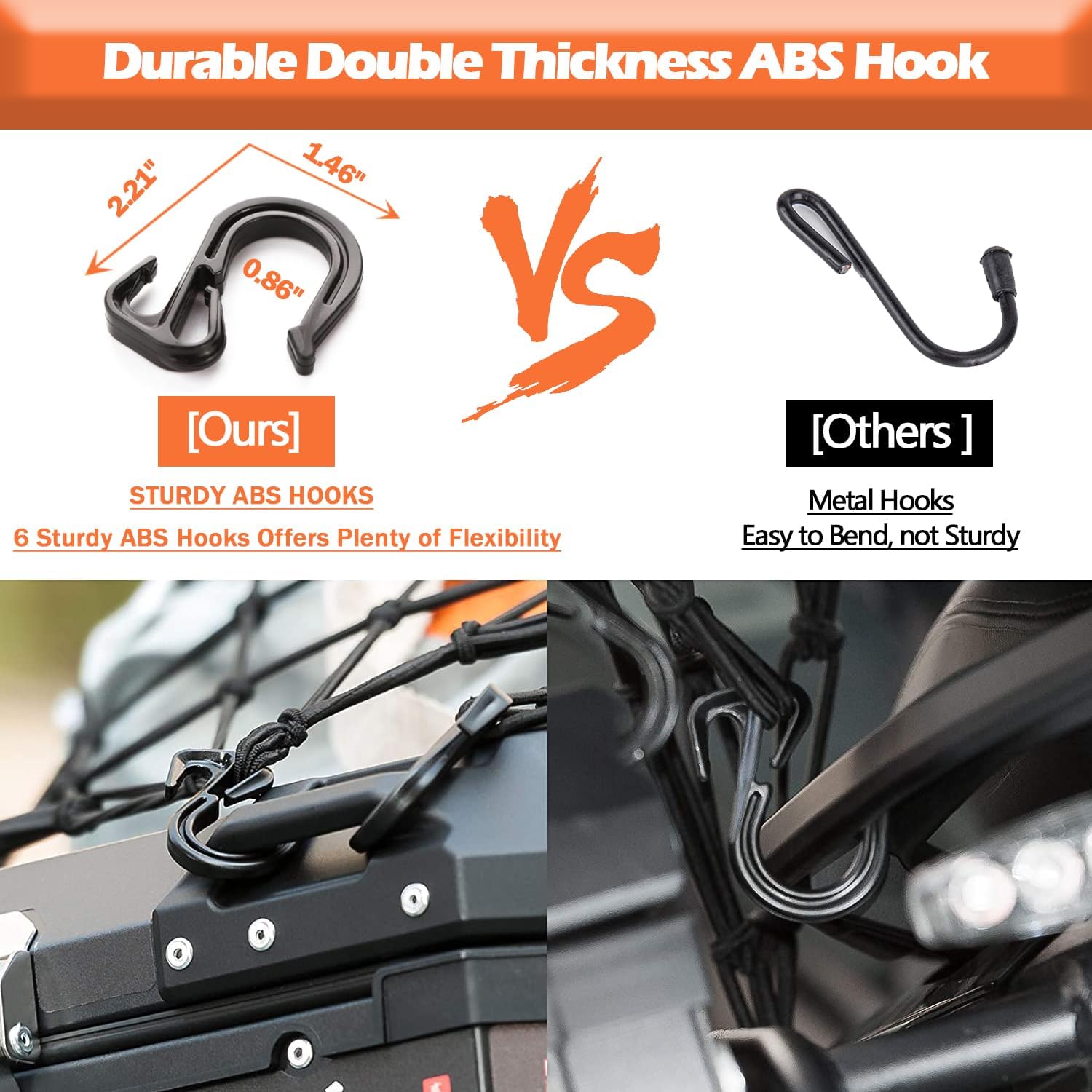 Small Cargo Net 30"x15" Stretches to 60"x30" with Thicken Hooks | Natural Latex Core, Tight 2”x2” Mesh Heavy Duty Bungee Net for Motorcycles, ATVs, Kayaks and RVs (Black, 1 Pack)