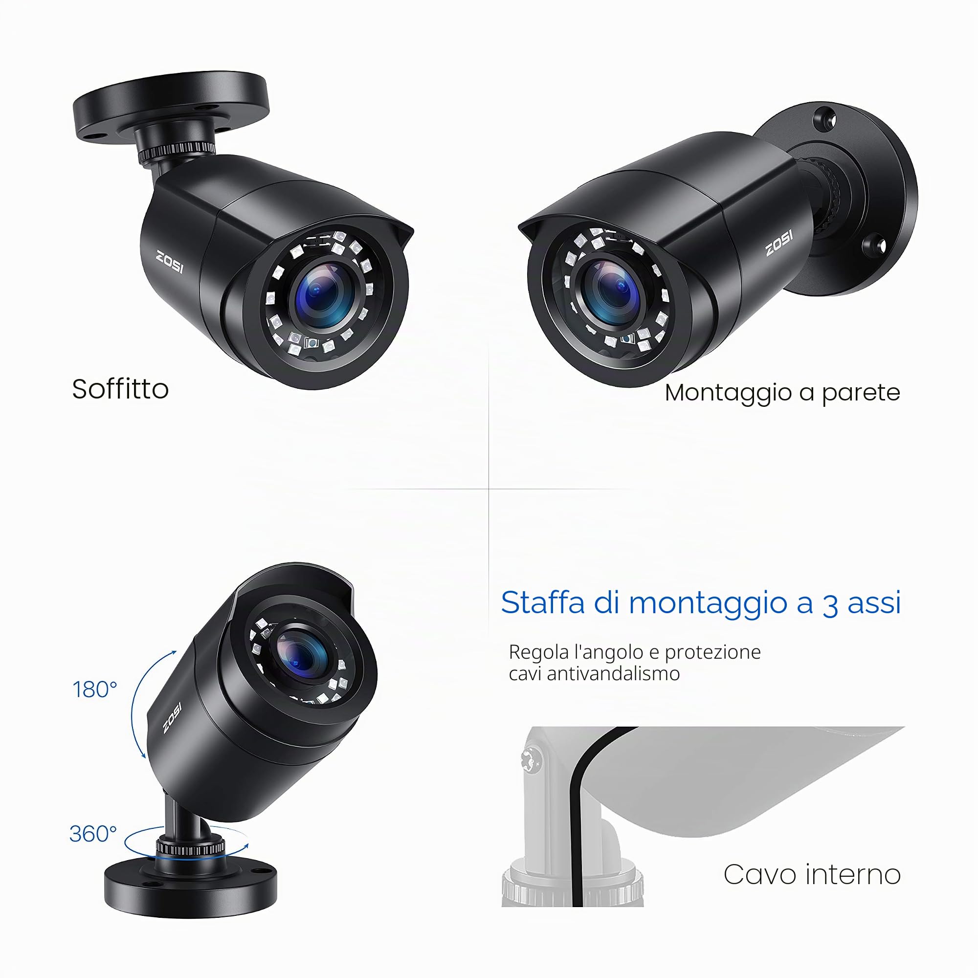 ZOSI TVI 1080P - Kit telecamera di sorveglianza esterna IP66, 24 LED IR 24 m Obectivo 3,6 mm, telecamera di sorveglianza CCTV