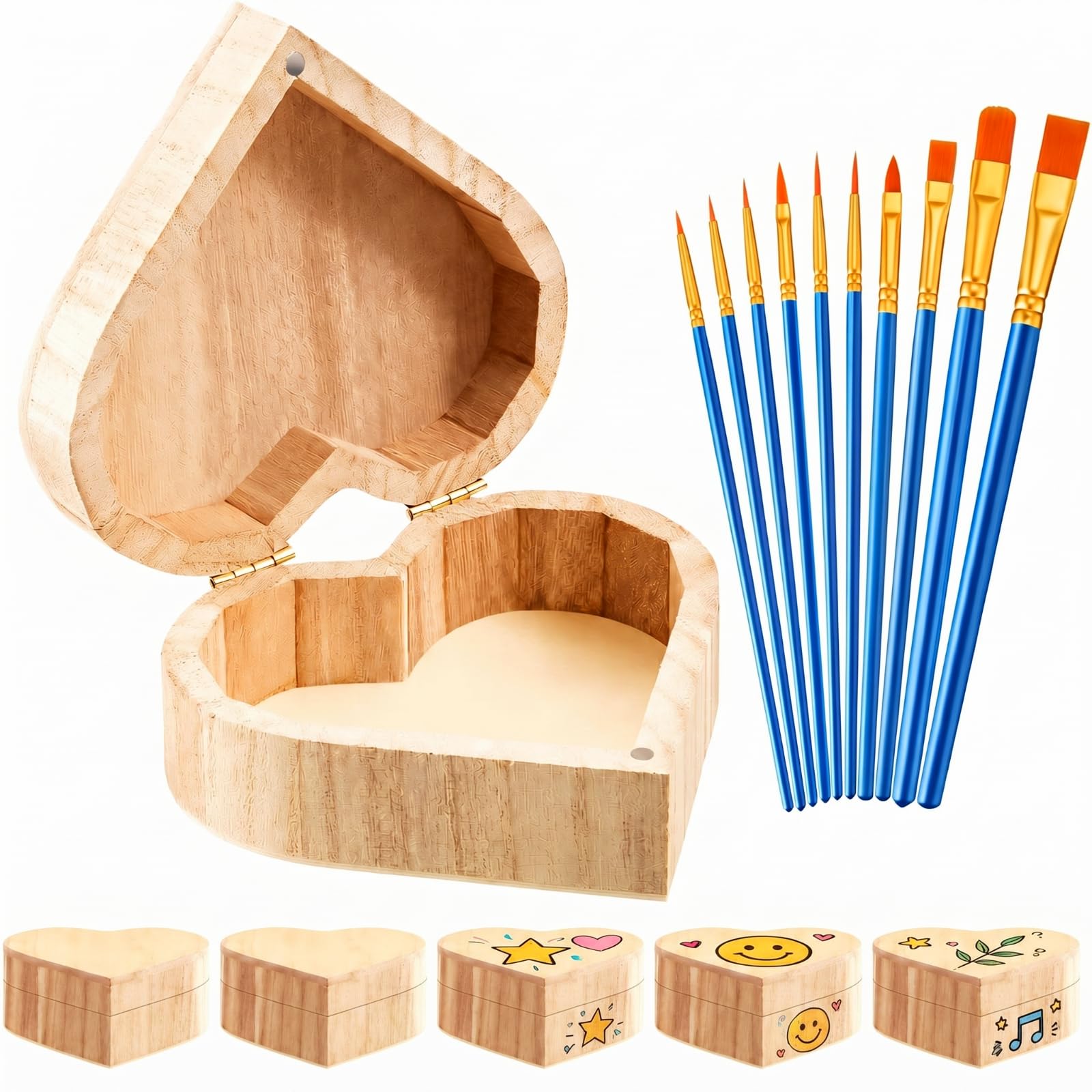 Amazon.com: Taiyin 12 Pcs Unfinished Heart Wooden Box with 10 Art