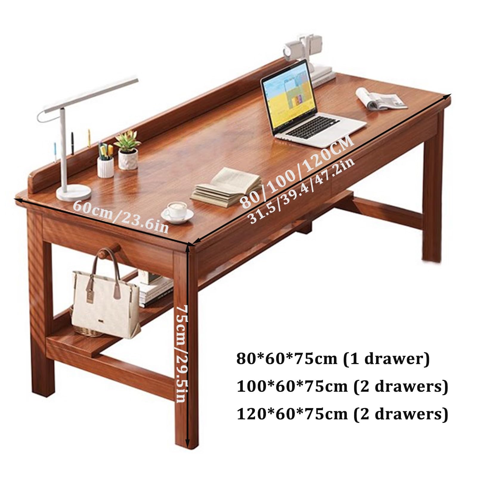Scrivania Per Computer In Legno Massello Con Cassetto Scrittoio Per Studenti, Scrivania Per Ufficio 80/100/120 Cm Stile Moderno E Minimalista(80X60X75CM)