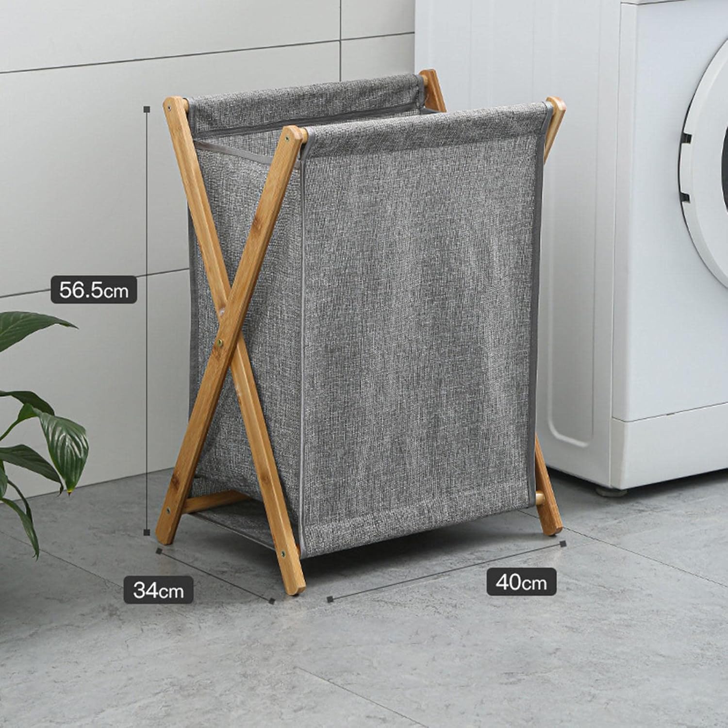 Folding Wood Laundry Basket Organizer Pop-Up Laundry Hampers Lightweight Reinforced Base Daily Essential (Grey 40x34x56.5cm)