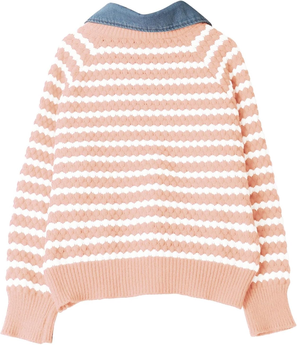 Womens Striped Cable Knit Sweater Fall Long Sleeve Crew Neck Pullover Tops Fall Fashion Clothes Winter Outfits