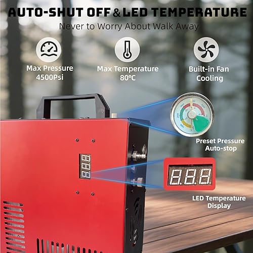 Miniatura 6 de Thunder 4500psi PCP Compresor de aire, recarga de hasta 1.6L, convertidor incorporado, suministro de bomba de apagado automático de 12 V y 110 V,