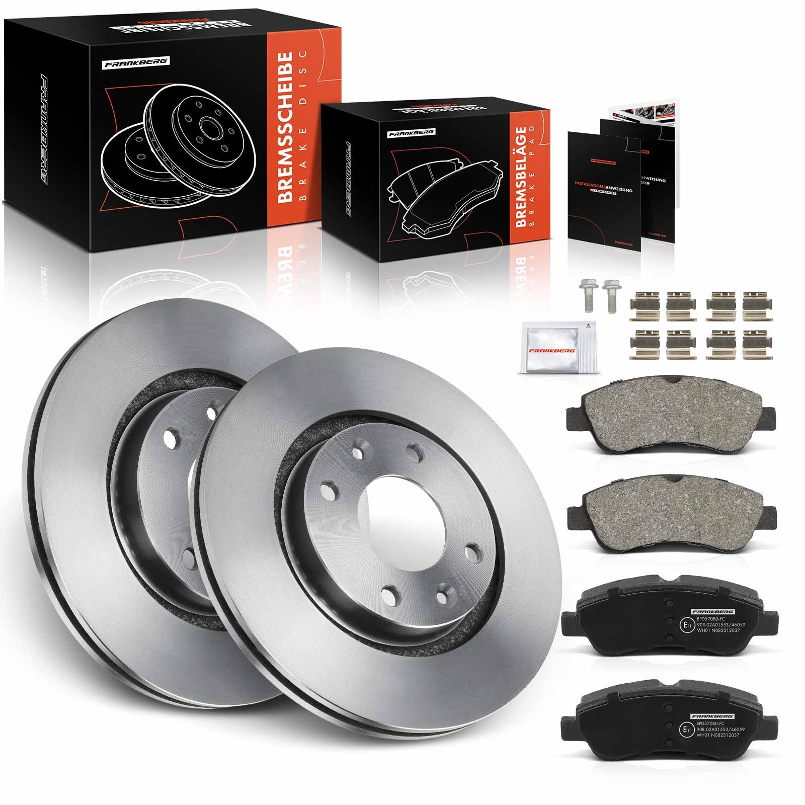 Frankberg 2 discos de freno + 4 pastillas de freno con lubricante de freno eje delantero compatible con Berlingo/Berlingo First MPV GFK GJK MF 1997-2011 C2 JM JG C3 I FC FN Replace # 1611140680