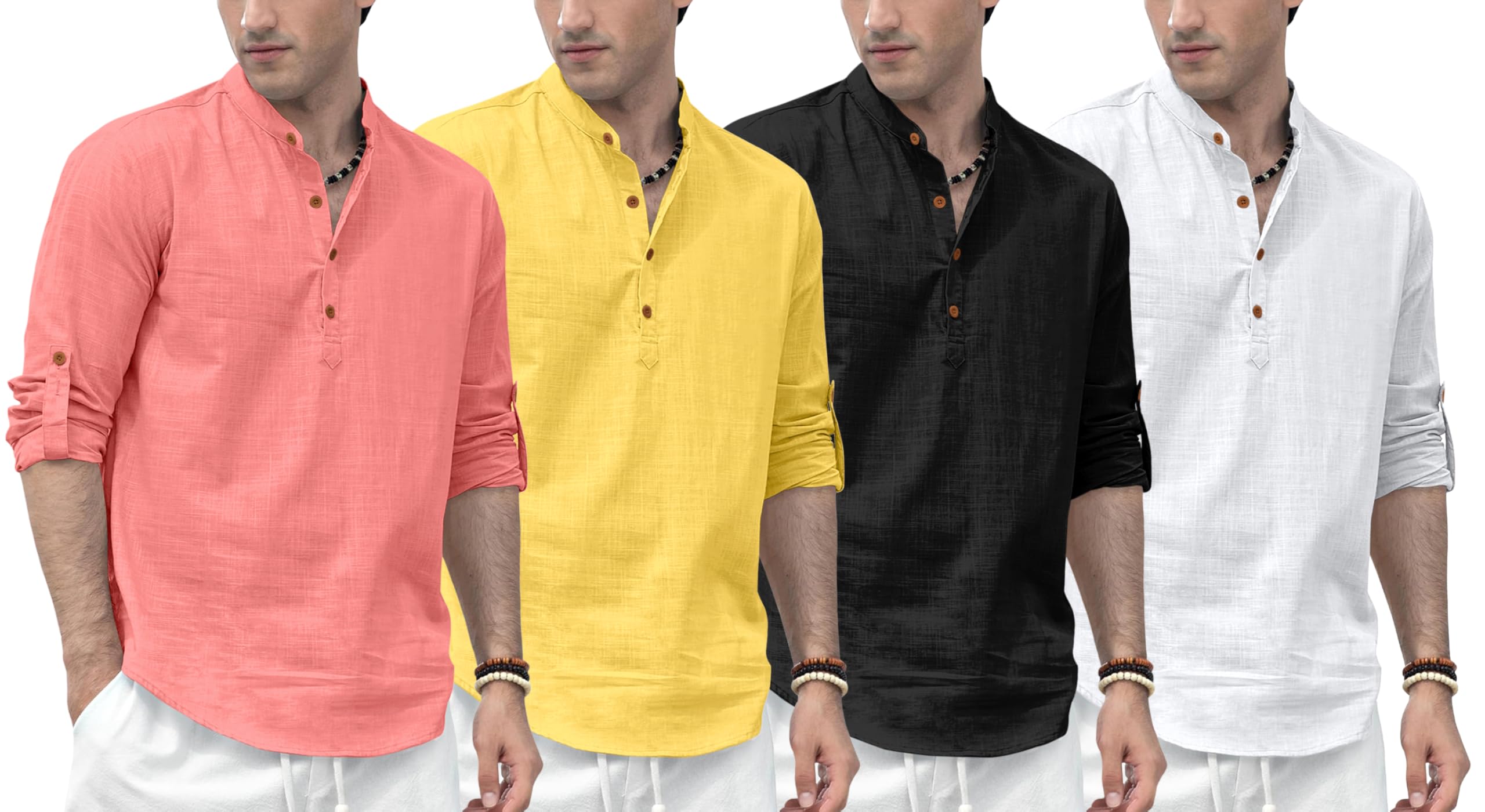 zombom Combo of Men's Solid Cotton Polyester Blend Full Sleeve Mandarin/Chinese Collor Straight Kurta (Pack of 4)-picture-45