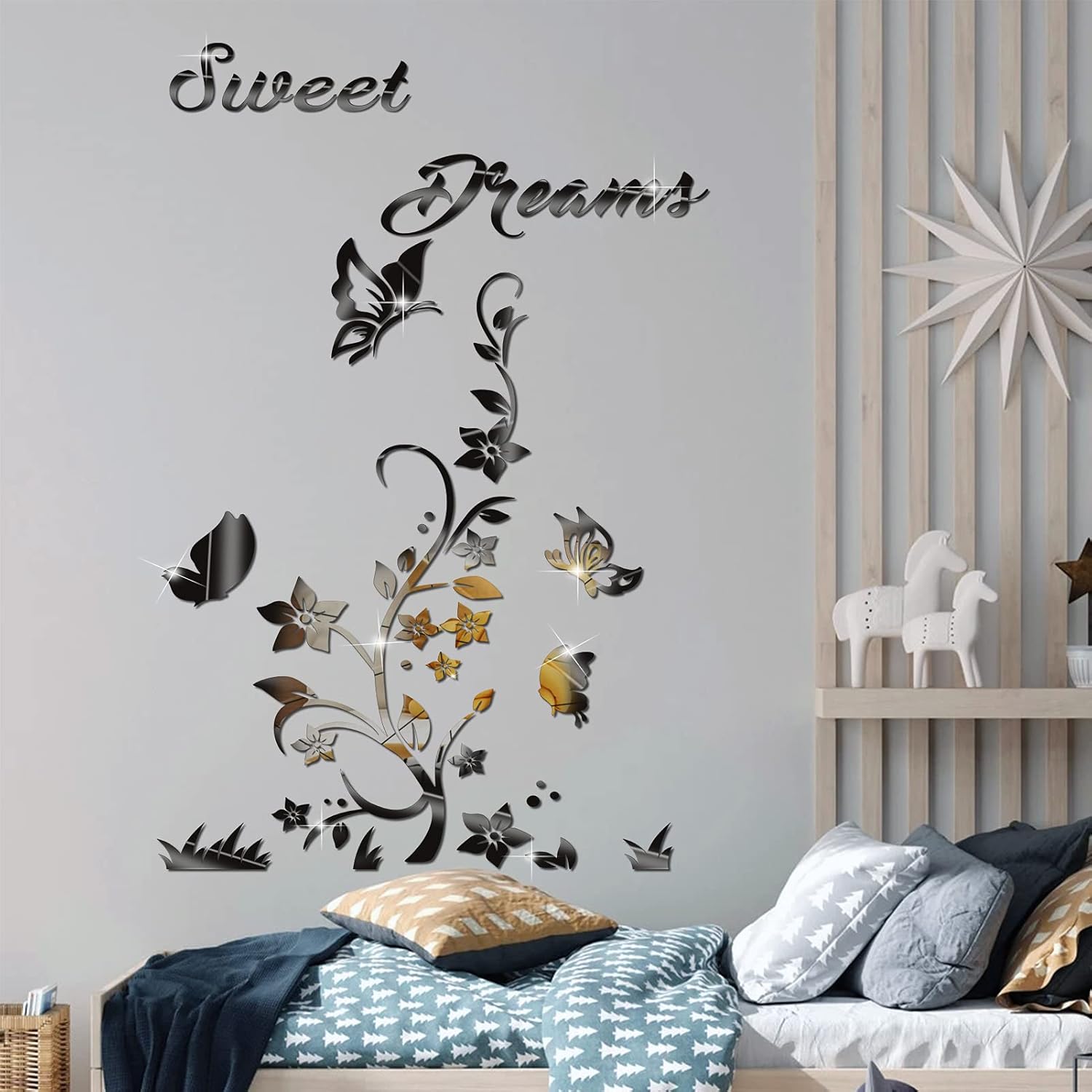 3D Acrylic Mirror Flower Sweet Dream Quote Wall Sticker