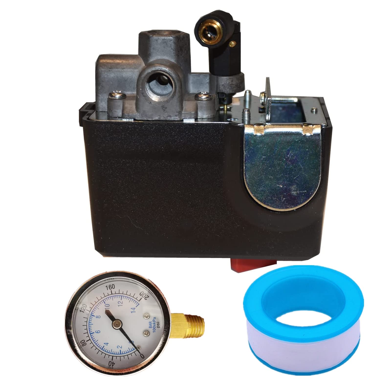 034-0228 Interruptor de presión para compresor de aire de repuesto Craftsman 120-150 PSI 26 amperios con manómetro de 200 psi