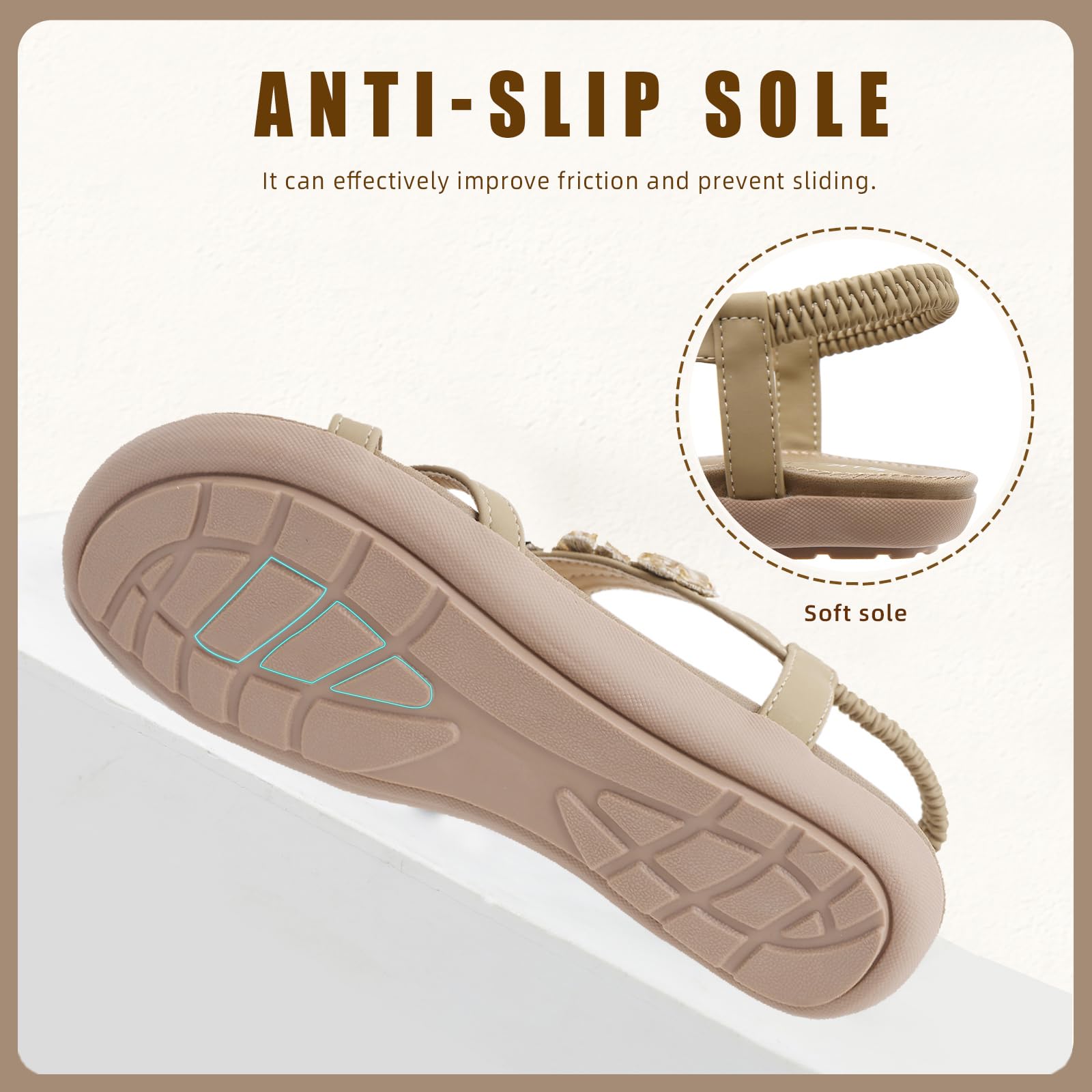Acfoda Flache Sandalen Damen Sommer Freizeit Zehentrenner mit Weiche Fußbett, Gr.35-45