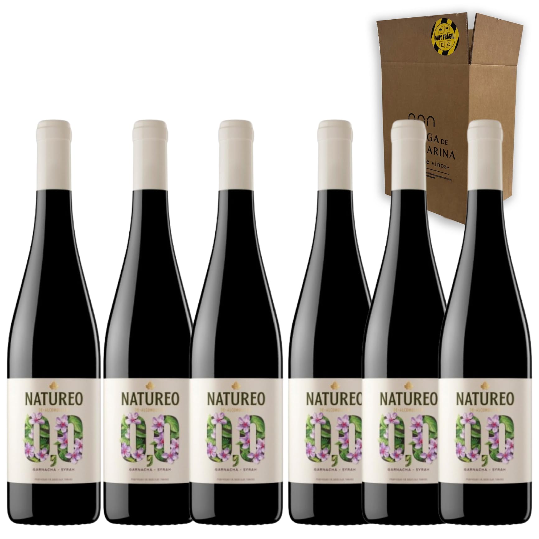 Natureo Garnacha 0,0 | Vino Tinto Sin Alcohol | Rico y Aterciopelado con Notas de Frutas Rojas | Ideal para Carnes y Quesos | Alternativa Saludable con Menos de 0,0% Alcohol | Pack 6 Botellas 75cl