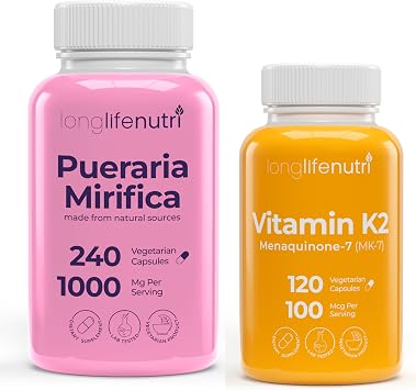 LongLifeNutri Womens Menopause Wellness Bundle, Pueraria Mirifica 1000 mg + Vitamin K2 MK-7, 2-Bottle Daily Support Set