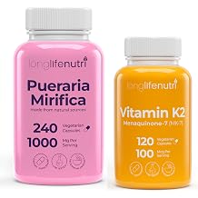 LongLifeNutri Womens Menopause Wellness Bundle, Pueraria Mirifica 1000 mg + Vitamin K2 MK-7, 2-Bottle Daily Support Set