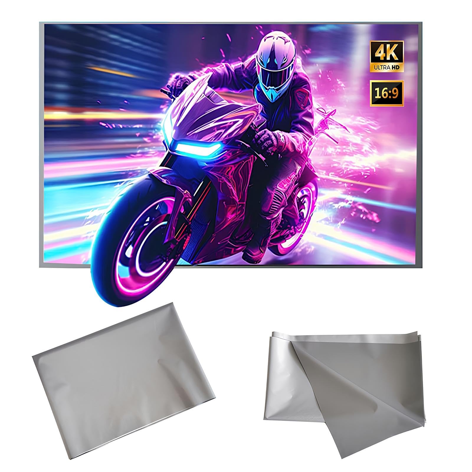 Schermo per Proiettore Anti-luce 4K, Telo Proiettore Portatile da 60/84/100/120/130pollici per Home Theater(120inch(16:9))