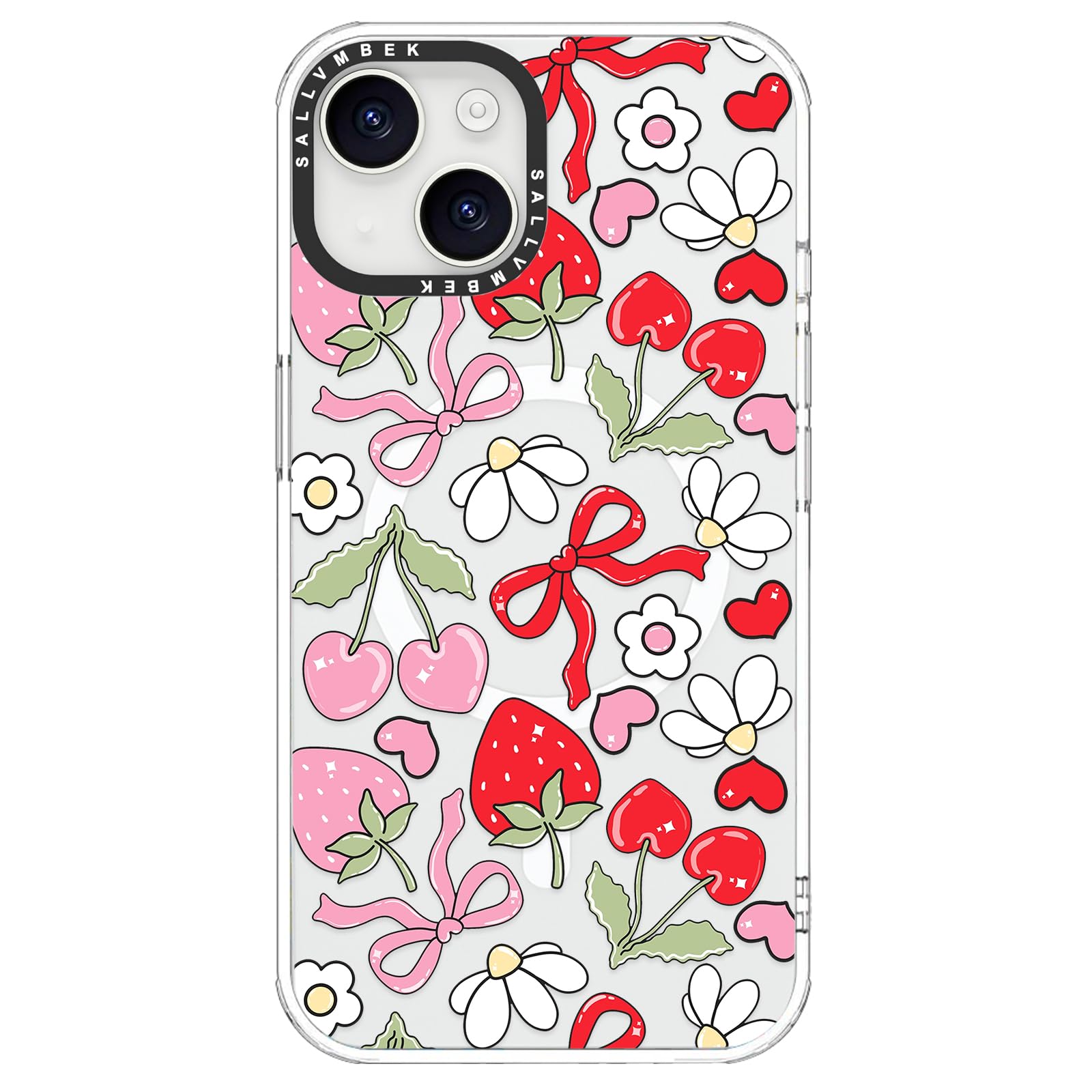 sallvmbek for iPhone 13 Case/iPhone 14 Case 6.1 inch,Compatible with MagSafe,Cute Strawberry Print Pattern,Magnetic Protective Shockproof TPU Bumper