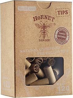 HORNET Unbleached Pre-Rolled Tips, Unrefined Filters, Ø8mm Slim Rolling Paper Tips (120 Tips)