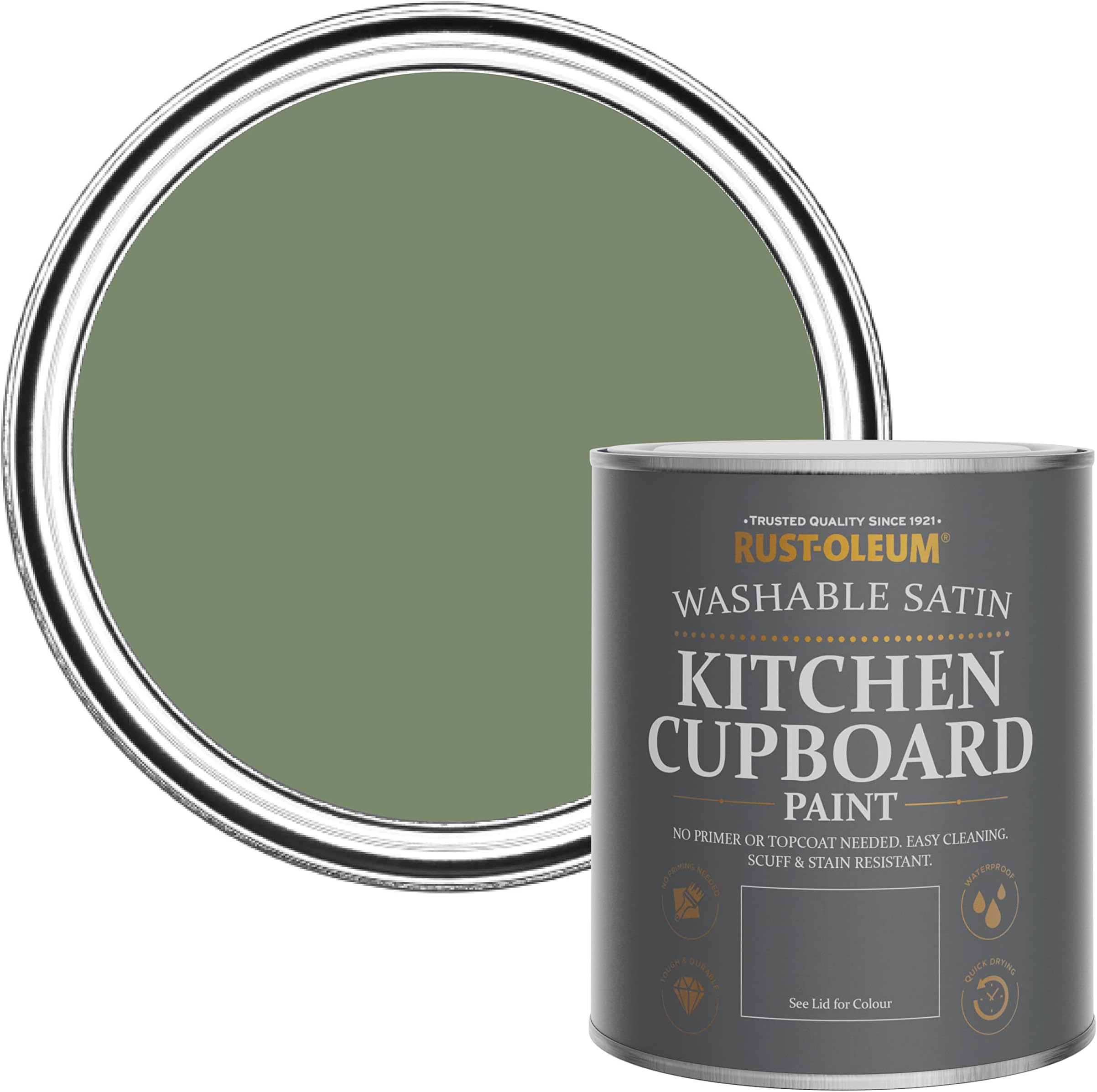 Green Scrubbable Kitchen Cupboard Paint in Satin Finish - All Green 750ml
