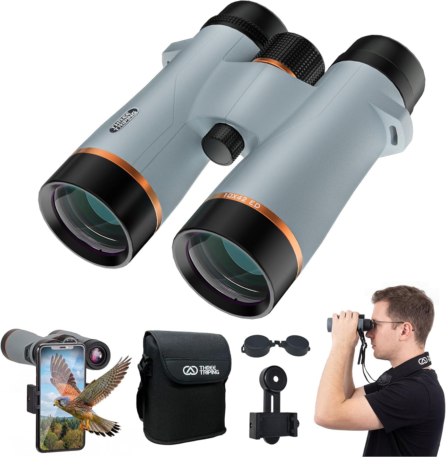10X42 Binoculars for Adults with ED Glass, BAK4 Prism, Waterproof, Fogproof, Low Light Vision & Phone Adapter for Hunting, Bird Watching, Travel, Hiking