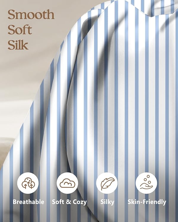Miss Adola 2pcs Silk Pillowcase with Hidden Zipper, Blue Stripes by Miss Adola - Used condition - Image 2