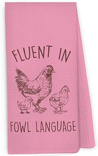 Funny Chicken Pink Kitchen Dish Towels 16x24 Inch, Crazy Chicken Gifts for Chicken Mom, Fluent in Fowl Language Decorative Hand Towels Tea Towels for Farmhouse Home