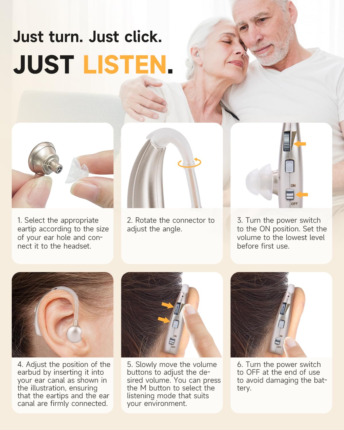 Britzgo 1301 Personal Sound Support BTE, 40H langlebiger Akku, Typ-C Schnellladung, Turbo-Drehlautstärke und 2 Audio-Modi (weich/hell), langlebige ABS-Schale (silberfarben)