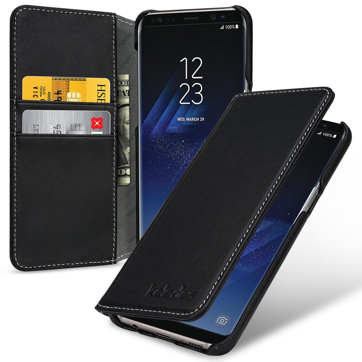 Samsung Galaxy S8 Leather Wallet Case Folio Flip Genuine Leather