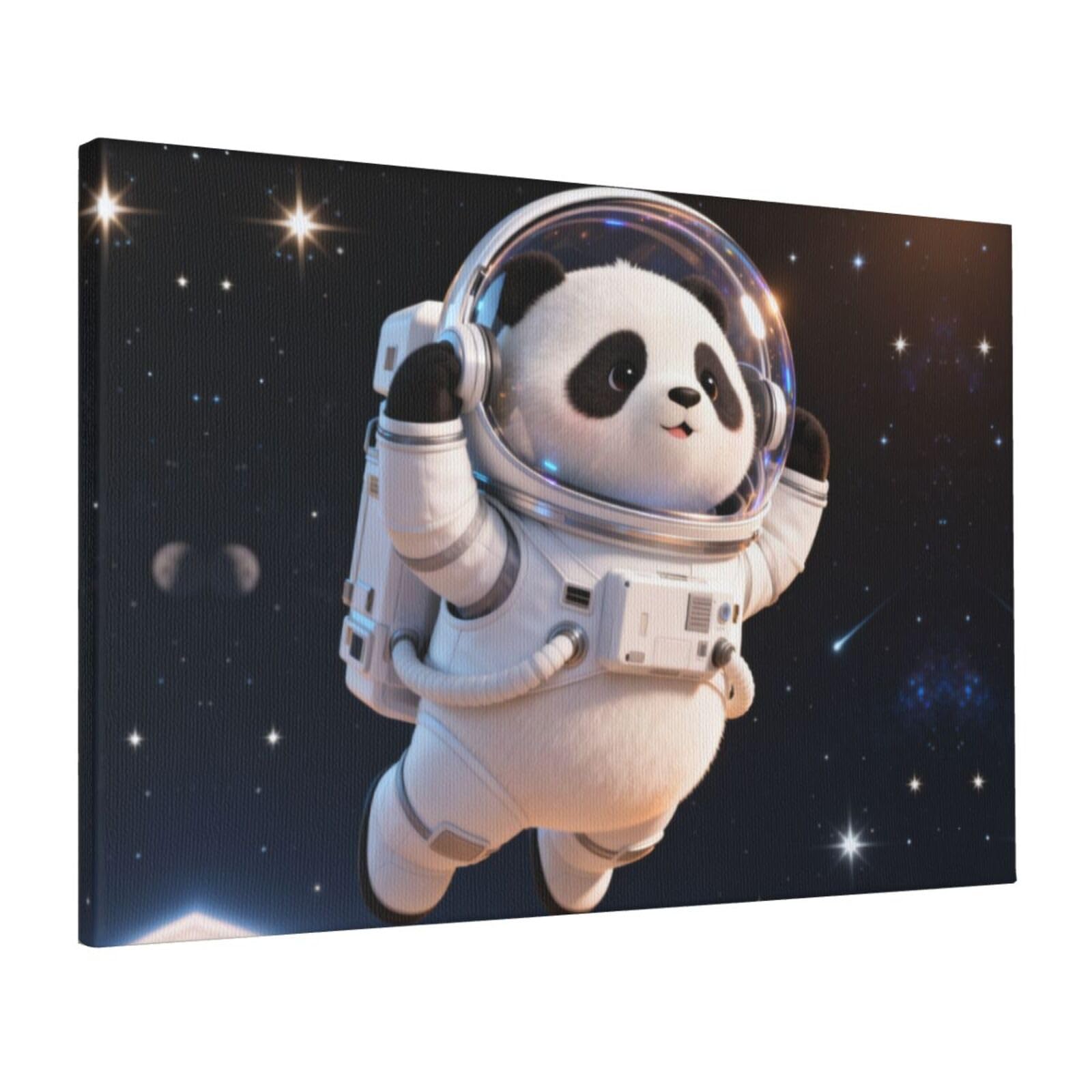 CNTDBU Panda Astronaut Space Canvas Wall Art 16x24 Inch-Large Modern Painting Print for Living Room, Framed Ready to Hang Artwork for Bedroom
