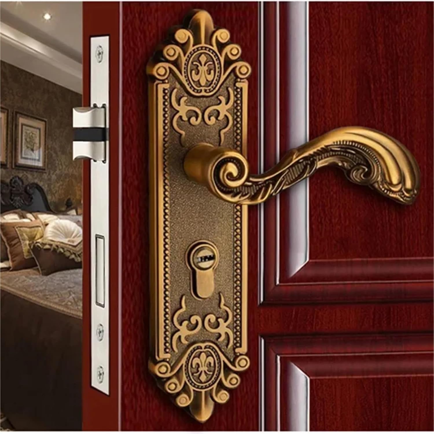 Room Handle Interior Buckle Door Lock Furniture Hardware 1Pcs(Yellow Bronze)