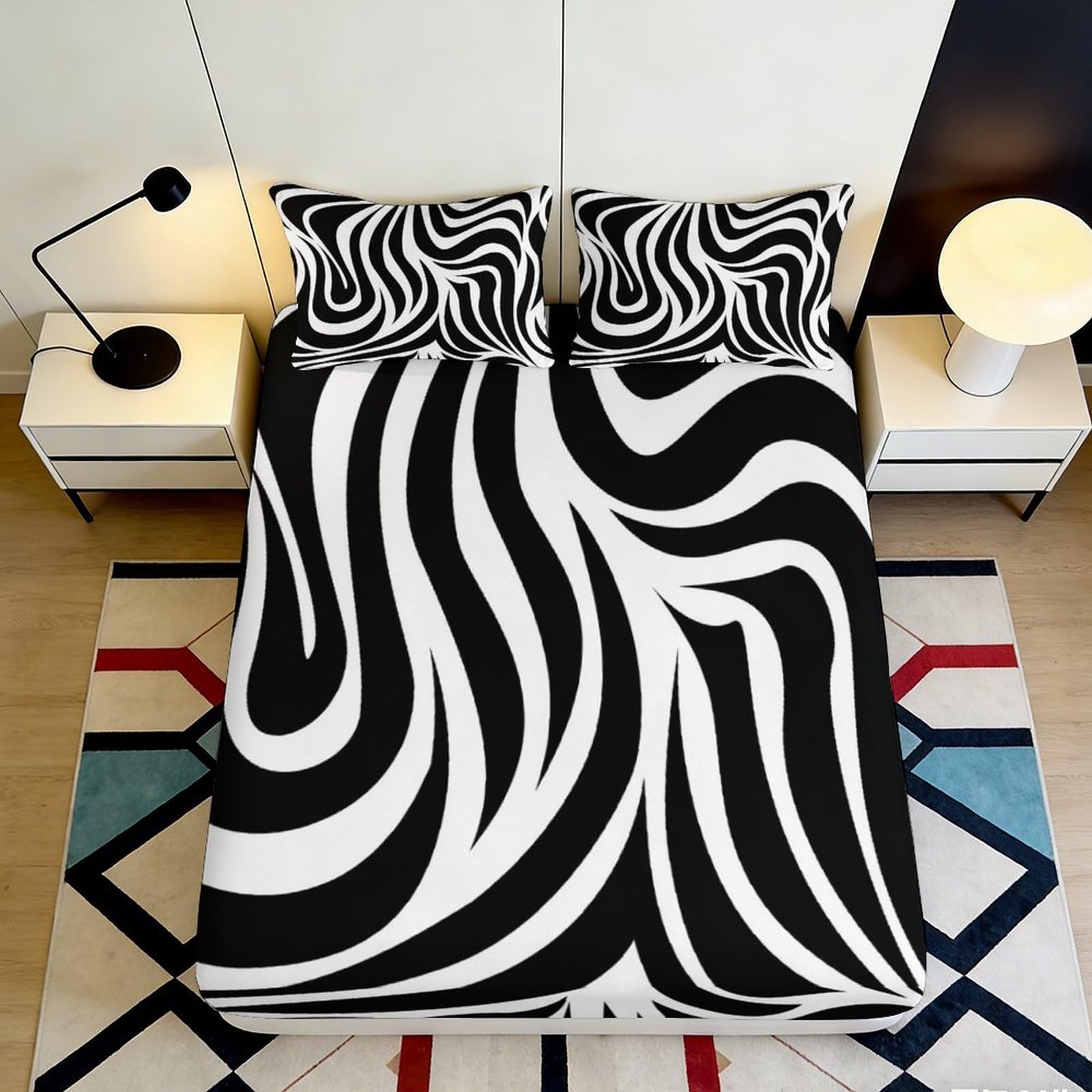 Pnayamiorkfel Style-7 3D Printed Black White Abstract Zebra Fitted Sheet Microfiber Soft Bedroom Decor Mattress Cover For Home Guest Room 90X200x25cm
