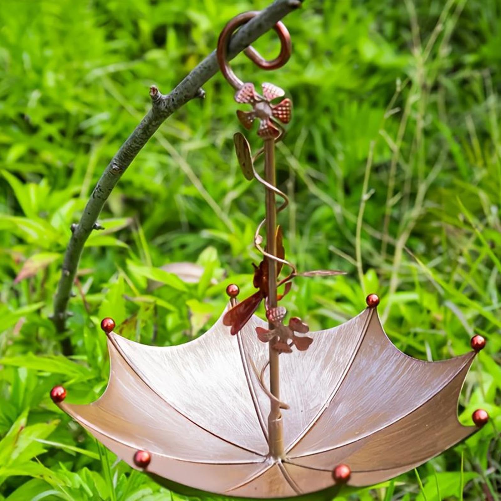 Comedero para pájaros con Forma de Paraguas, Ideal para Mariposas, libélulas y Abejas. Incluye Bebedero y Bebedero Colgante para pájaros. Soporte para jardín Exterior.