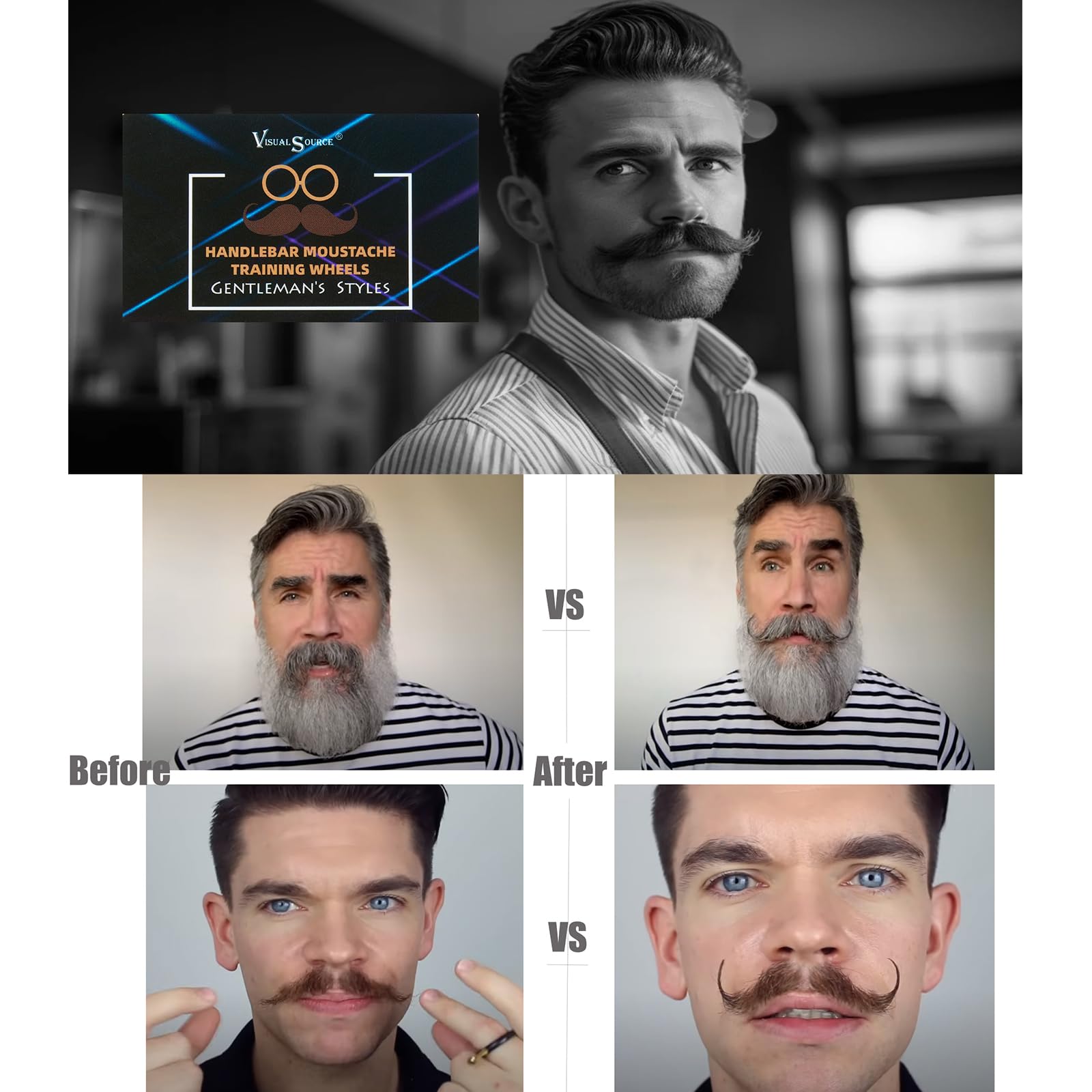 2 Pair Handlebar Moustache Training Wheels,Gentleman's Styles Mustache Stylist,Mustache Curler Shaping Tools for Father Boy Husband Boyfriend (White) - Image 3