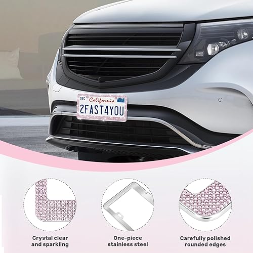 Vista 48 de Paquete de 2 marcos brillantes para matrícula, cubierta de matrícula de automóvil con diamantes de imitación brillantes para mujer, accesorios