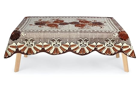The Furnishing Tree 100% Cotton Table Cover Floral Pattern for Center Table (40x60 inches) Beige & Coffee Color
