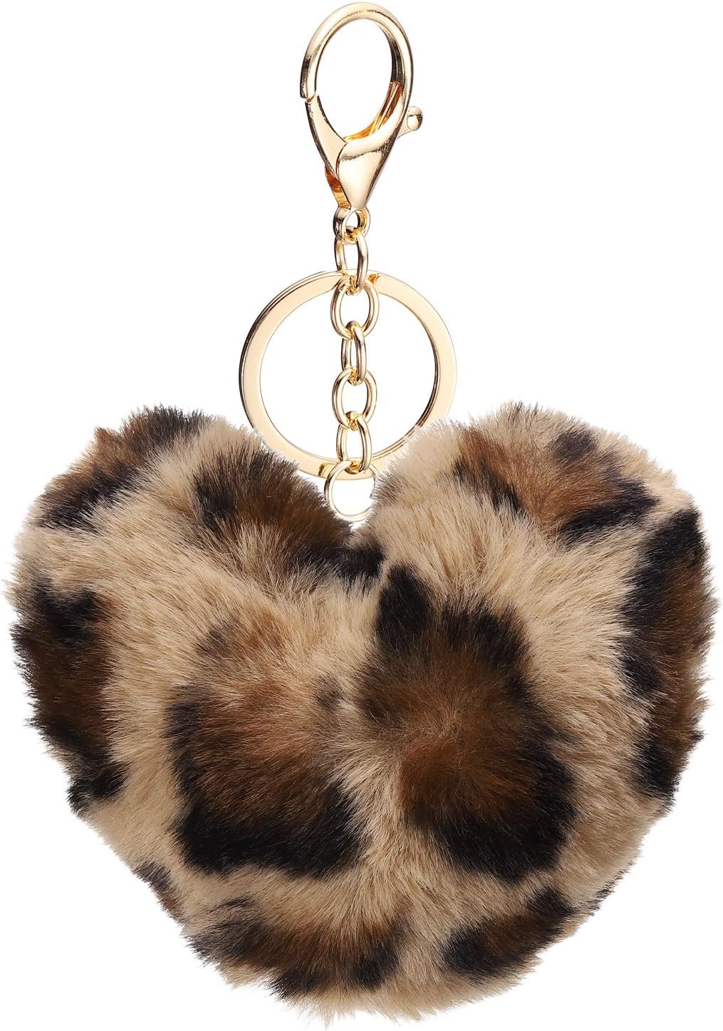 PATIKIL Pom Pom Keychain, Soft Cute Fluffy Heart Key Ring with Lobster Clasp Artificial Rabbit Fur Heart Keychains