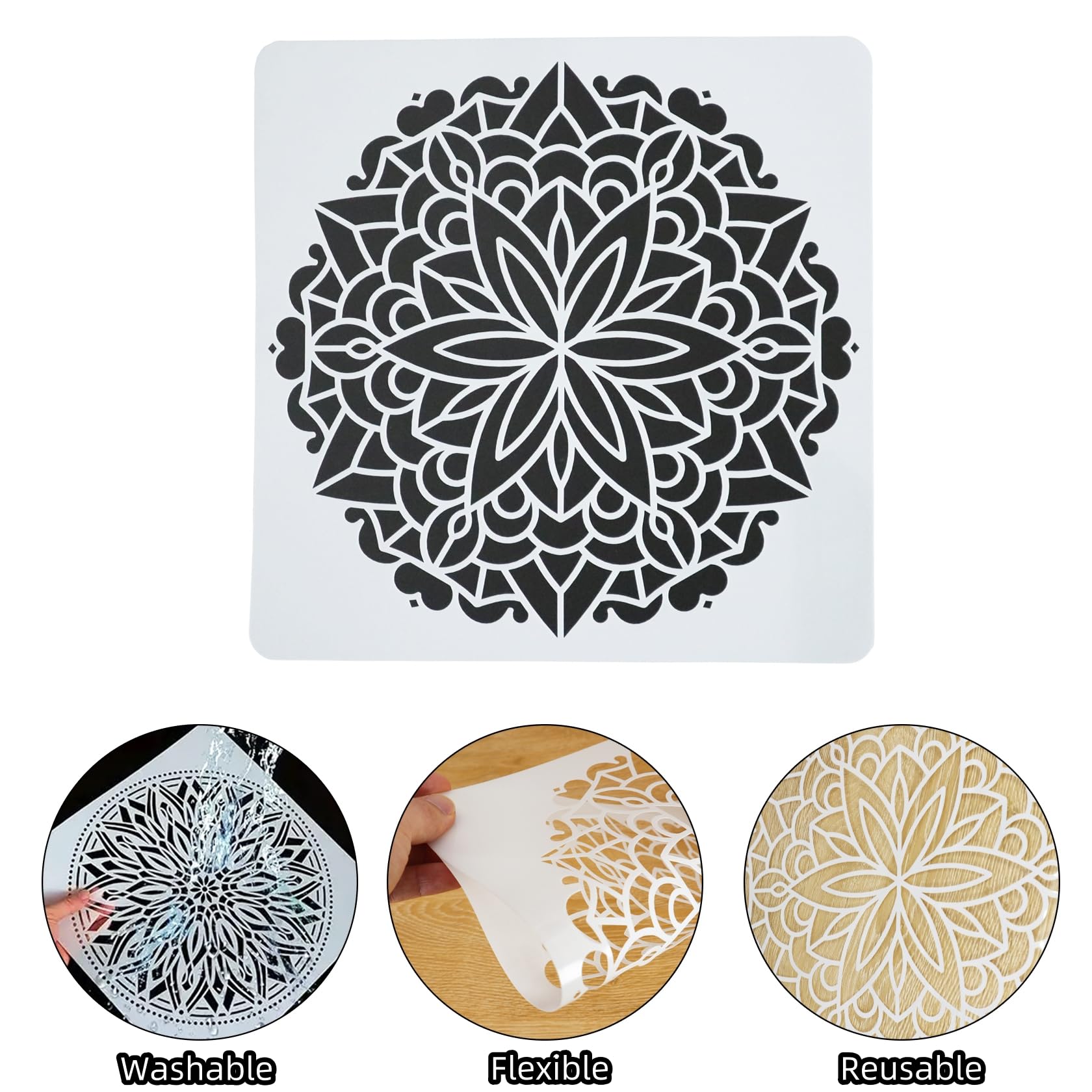 9 plantillas de mandala reutilizables de plástico para pintar, 12 x 12 pulgadas, kit de plantillas de dibujo de mandala grandes para pared, madera, suelo, lienzo, pintura, manualidades