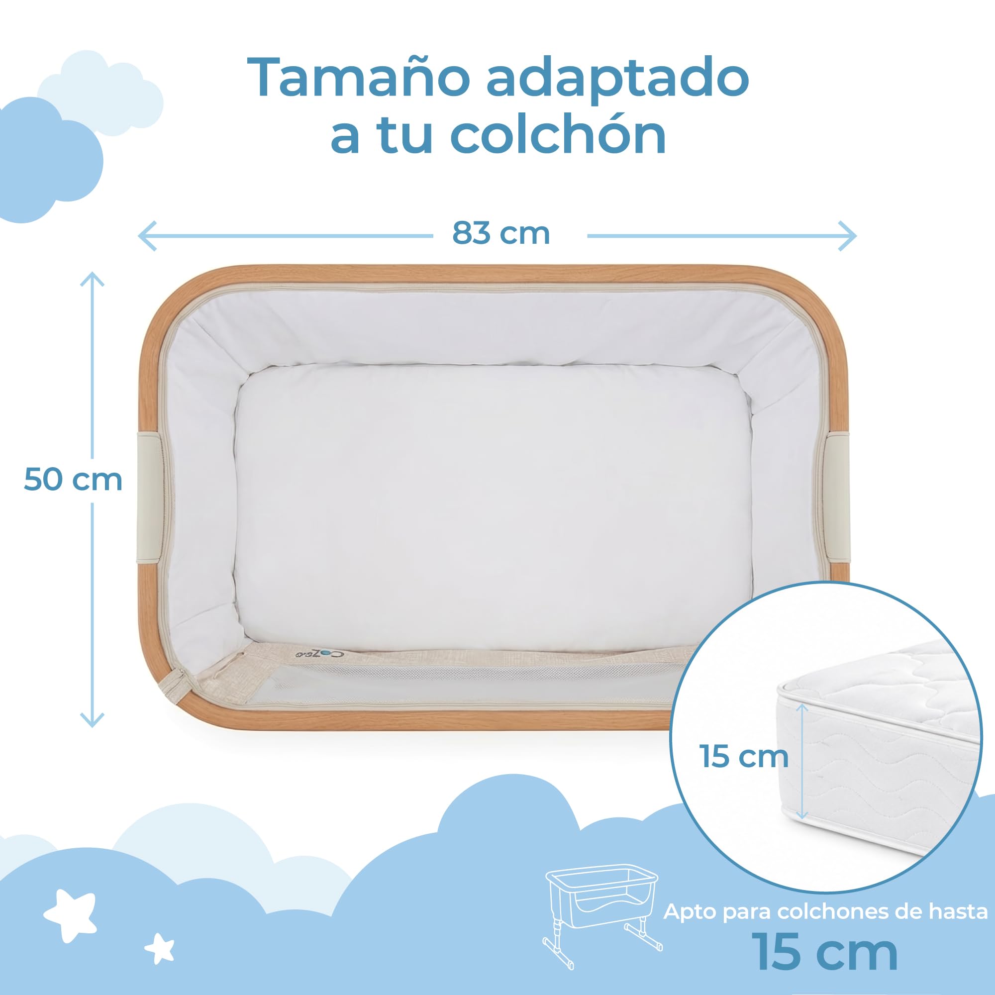 Protector Colchon Bebe 50x83 Impermeable Y Transpirable, Cubre Colchon Cuna Colecho Facil De Colocar, Funda Colchon Lavable En Maquina, Certificado Oeko-Tex, para Colchon hasta 12 cm
