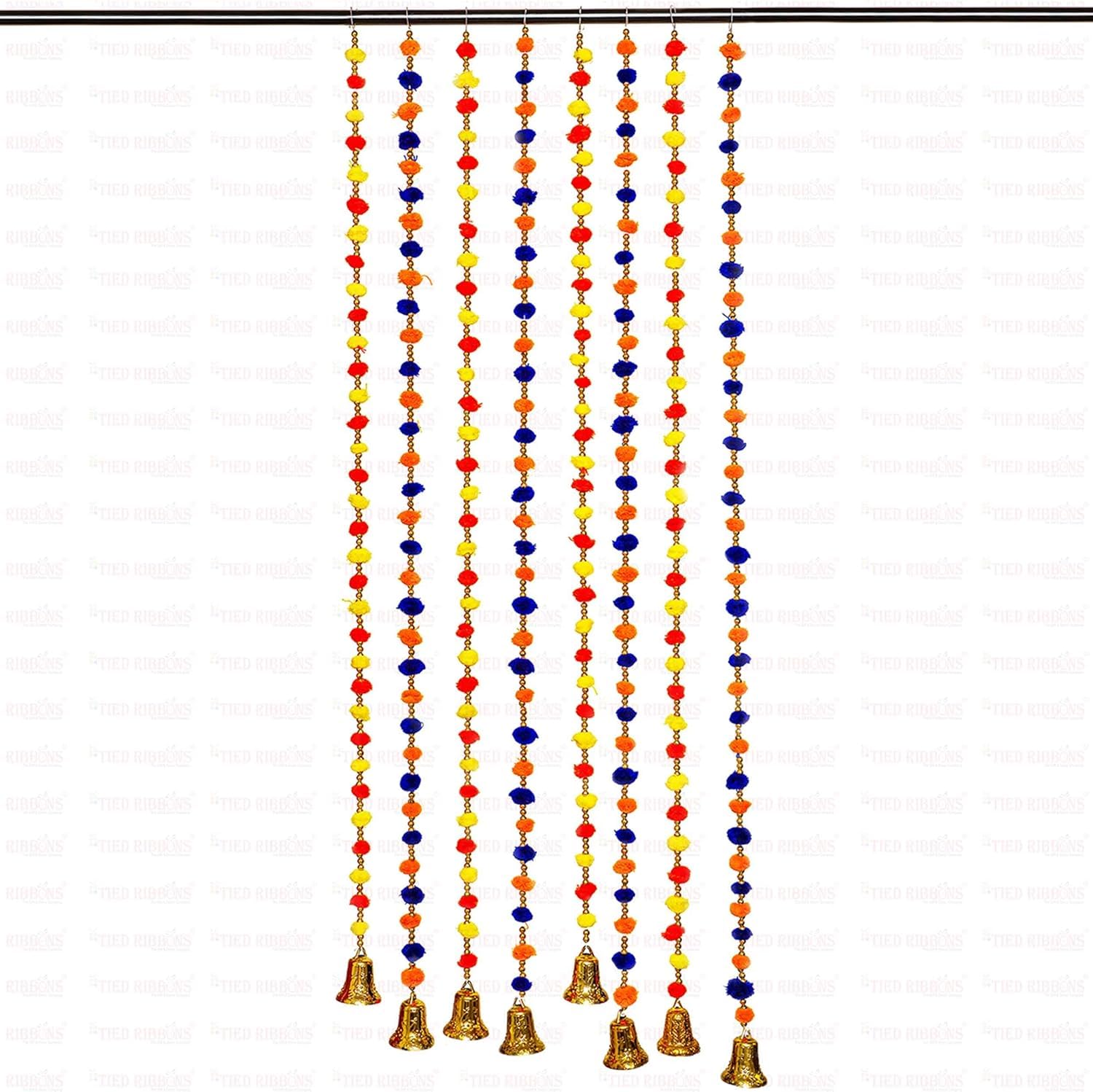 Arts Of India 10 Pcs Indian Woolen Marigold Garlands with Jingle Bells 5 Feet Flower Mehendi,Home,Temple,Wedding,Party Decoration Windows Walls Doors