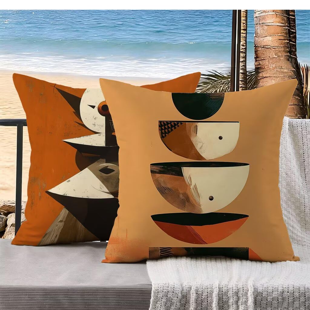 Coussin exterieur impermeable 55x55 lot de 2 housses lin abstrait pour jardin et camping k-195