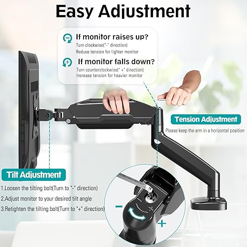 Miniatura 2 de MOUNTPRO - Soporte de escritorio para monitor, brazo articulado con resorte neumático, soporte de escritorio extraíble VESA con abrazadera y base de