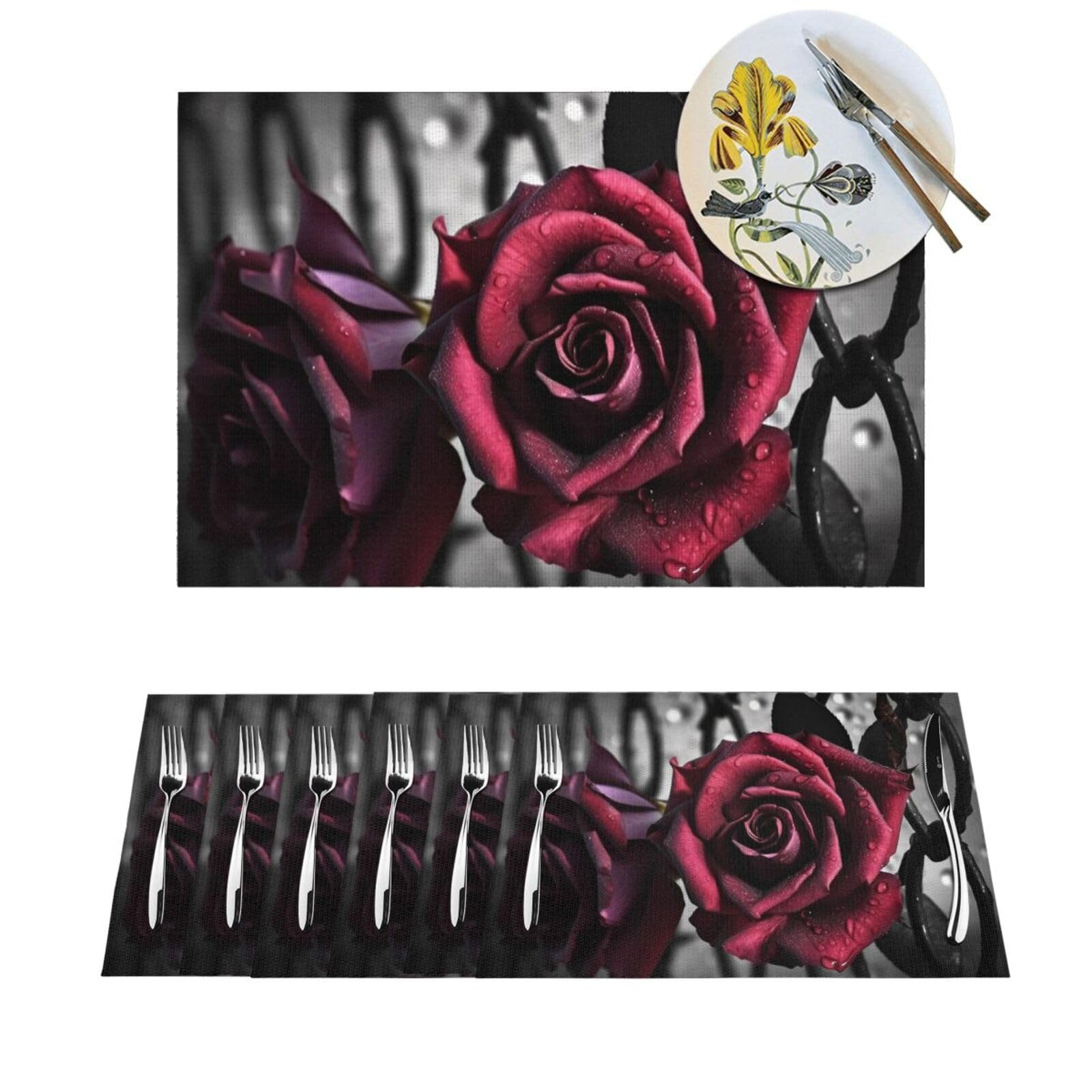 Set de table PVC motif roses gothiques pour votre décoration de table de cuisine