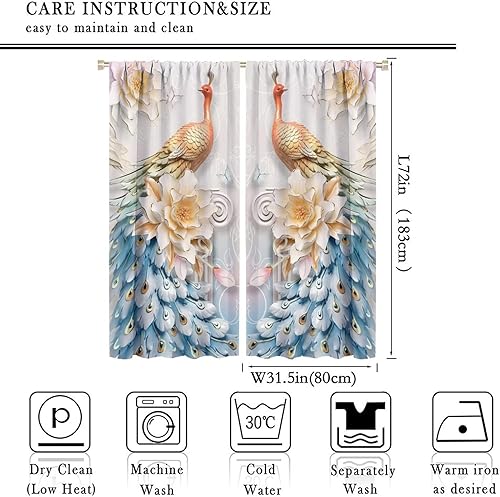 Miniatura 239 de Cortina opaca con estampado de pavo real, con estampado de animales retro, con bolsillo para cortinero y flores de peonía doradas, para dormitorio,