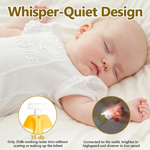 Miniatura 6 de Cortador de uñas eléctrico para bebé, 6 en 1, recargable, juego de manicura para bebés, kit de aseo para niños pequeños o adultos (amarillo)