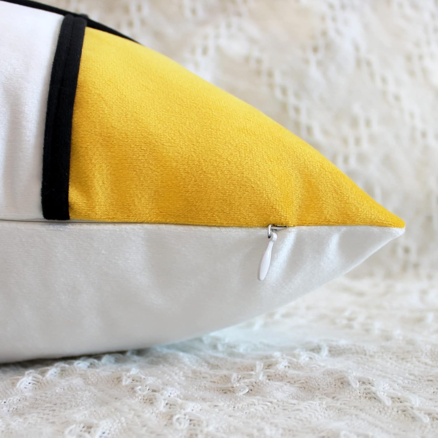 Set of 2 Decorative Striped Throw Pillow Covers 12x20 Patchwork Yellow White Simple Modern Pattern Velvet Square Pillow Cushion Cases for Sofa Couch Bed Home Decor Outdoor